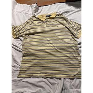 Ralph Lauren Mens Polo Shirt X-Large Yellow With Blue Stripes
